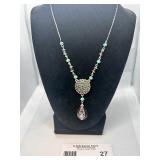 Elegant Silver Necklace with Green and Blue Gemstone Accents