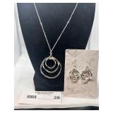 Silver-Toned Necklace and Earring Set with Circular Pendant Design