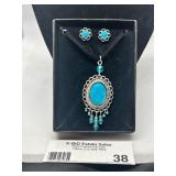 Turquoise and Silver Necklace with Matching Earrings Set