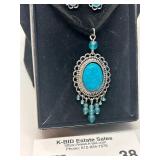 Turquoise and Silver Necklace with Matching Earrings Set