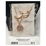 Rose Gold-Tone Necklace Set with Elegant Pendant and Matching Earrings