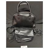 Set of 2 Black Leather Handbags with Fringe Detail