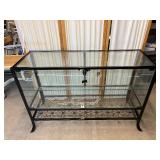 Gorgeous 2-Tier Glass Display Case With Lock & Key Featuring Elegant Floral Wire Design – Stylish & Secure Display Solution – In Excellent Condition!