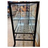 Gorgeous 2-Tier Glass Display Case With Lock & Key Featuring Elegant Floral Wire Design – Stylish & Secure Display Solution – In Excellent Condition!