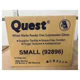 1 Case (1000 each) NEW Aurelia 92896 Quest Single-Use Nitrile Powder-Free Examination Gloves - Size Small White