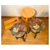 Lot of Misc. Wooden Stools - Including Rooster/Chicken