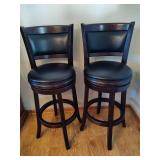 Wood & Faux Leather Bar Stools (Two)