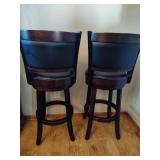 Wood & Faux Leather Bar Stools (Two)