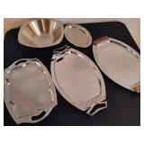 MCM Silver Tone Serving Trays & Bowl