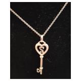 Silver Key Pendant & Chain Stamped 925