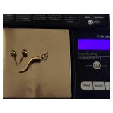 14K Tooth Shaped Pendant & Stud Earrings