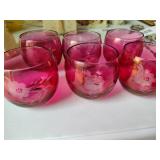 Six Etched Cranberry Glass Tumblers