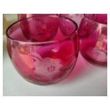 Six Etched Cranberry Glass Tumblers