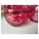 Six Etched Cranberry Glass Tumblers
