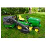 1998 John Deere 345 Lawn Mower Garden Tractor With John Deere MC519 Tow Behind Material Collection System