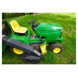 1998 John Deere 345 Lawn Mower Garden Tractor With John Deere MC519 Tow Behind Material Collection System