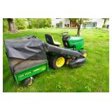 1998 John Deere 345 Lawn Mower Garden Tractor With John Deere MC519 Tow Behind Material Collection System
