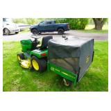 1998 John Deere 345 Lawn Mower Garden Tractor With John Deere MC519 Tow Behind Material Collection System