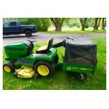 1998 John Deere 345 Lawn Mower Garden Tractor With John Deere MC519 Tow Behind Material Collection System
