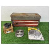 Tool Box, Saw Blades & Wire Wheel