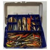 PLANO 3100  Tacklebox with damaged RAPALAS mostly lips customized for use, repair, or parts.