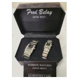 Fred Belany |  Mens &  Woman Analog Watch Set Quartz Stainless Steel
