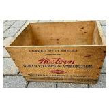 Two Vintage Wood Crates from Western World Champion Ammunition plus Clicquot Club Beverages and Vintage Nail Wooden Barrel Keg