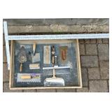 Assorted Trowels, T-Square and Mixing Tray