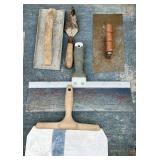 Assorted Trowels, T-Square and Mixing Tray