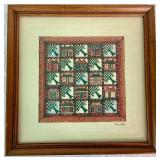 "Schoolhouse With Pines" Framed Folk Quilt Art Print by Bev Lohr