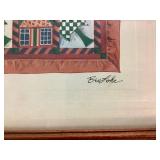 "Schoolhouse With Pines" Framed Folk Quilt Art Print by Bev Lohr