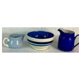 Blue Pottery Bundle-2 Creamers and Serving bowl