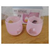 (4) Glass Stemless Wine Glasses w/ Removable Silicone Grippers
