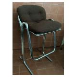 Vintage Jerry Johnson Chrome Based Stool with Brown Upholstered Seat