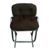 Vintage Jerry Johnson Chrome Based Stool with Brown Upholstered Seat