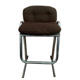 Vintage Jerry Johnson Chrome Based Stool with Brown Upholstered Seat