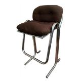 Vintage Jerry Johnson Chrome Based Stool with Brown Upholstered Seat