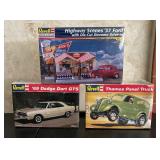 New Revell 1969 Dodge Dart GTS, Revell Thames Panel Truck and Revell Highway Scenes 1937 Ford with Die-cut Diorama Drive In