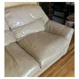 Nice Neutral Leather Hide A Bed Sofa / Couch