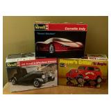 Revell 1932 Ford Three Window Coupe, Skippers Critter 1951 Anglia and Corvette Indy Dream Machine Model Car Kits