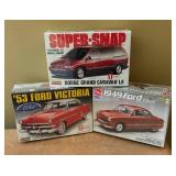 New Lindberg 1953 Ford Victoria, AMT Ertl 1949 Ford Coupe and Lindberg Dodge Grand Caravan LE Model Car Kits