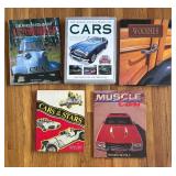 Five Car Motif Books including Muscle Cars, The Worlds Strangest Automobiles, Cars of the Stars and More