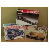 AMT Ertl 1936 Ford, Revell Don Gardist 1974 AAIFD Fuel Dragster and MPC Trucken on Down Model Car Kits