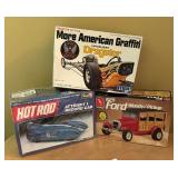 AMT 1929 Ford Woody Pick-Up Truck, John Milners Dragster and Revell Hot Rod Car Model Kits