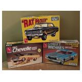 AMT Ertl Chevy II Rat Packer, 1972 Chevelle SS 454 and 1965 Chevelle Station Wagon Model Car Kits