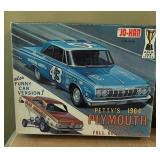 Model Car Kits MPC 1971 Plymouth Road Runner, AMT Ertl 1932 Ford Phaeton and Jo-Han Pettys 1964 Plymouth Belvedere