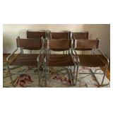 MCM Brown Naugahyde and Chrome Dining Chairs - Set of Six