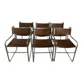 MCM Brown Naugahyde and Chrome Dining Chairs - Set of Six