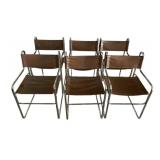 MCM Brown Naugahyde and Chrome Dining Chairs - Set of Six