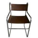 MCM Brown Naugahyde and Chrome Dining Chairs - Set of Six